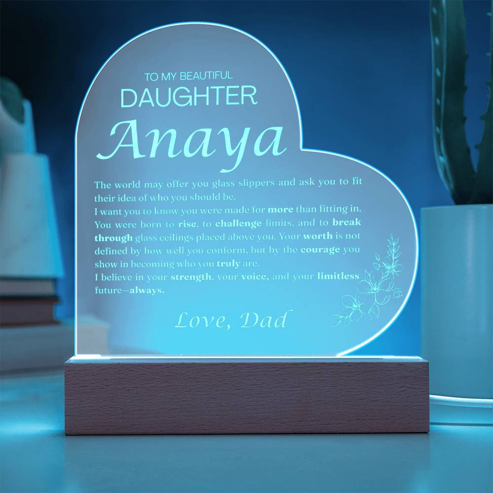 Custom To My Daughter Break Through Night Light from Dad, Personalized Heart-Shaped 3D Acrylic LED Lamp, Meaningful Birthday Gift for Daughter, Custom Keepsake Light