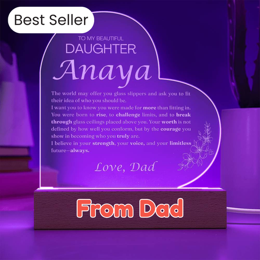 Custom To My Daughter Break Through Night Light from Dad, Personalized Heart-Shaped 3D Acrylic LED Lamp, Meaningful Birthday Gift for Daughter, Custom Keepsake Light