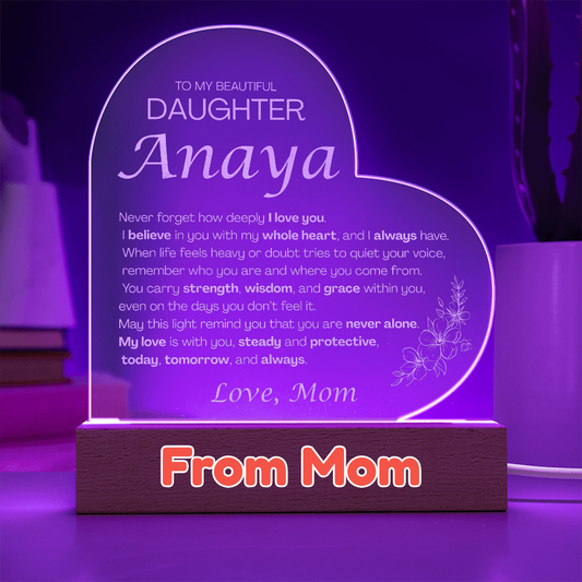Custom To My Daughter Night Light from Mom, Personalized Heart-Shaped 3D Acrylic LED Lamp, Meaningful Birthday Gift for Daughter, Custom Keepsake Light