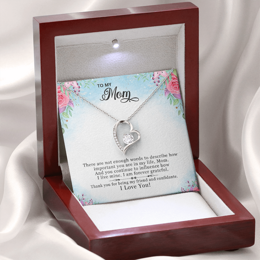 To My Mom Heart Pendant Necklace, Mother's Day Gift, White Gold or Yellow Gold Finish, Message Card Jewelry, Gift Box