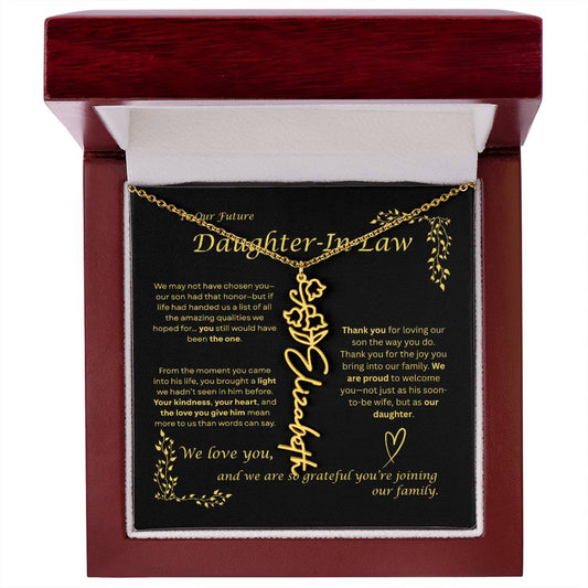 Future Daughter in Law Gift from Parents of Groom, Emotional Message Onyx Card Necklace, Wedding Gift for Future Daughter-in-Law, Engagement Gift