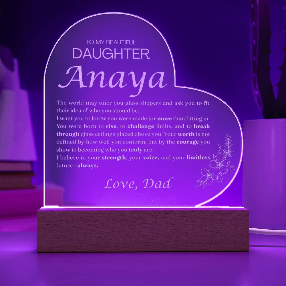 Custom To My Daughter Break Through Night Light from Dad, Personalized Heart-Shaped 3D Acrylic LED Lamp, Meaningful Birthday Gift for Daughter, Custom Keepsake Light