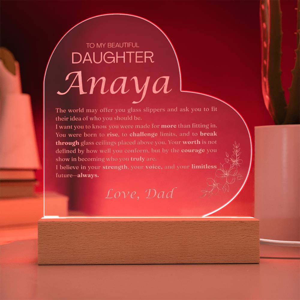 Custom To My Daughter Break Through Night Light from Dad, Personalized Heart-Shaped 3D Acrylic LED Lamp, Meaningful Birthday Gift for Daughter, Custom Keepsake Light