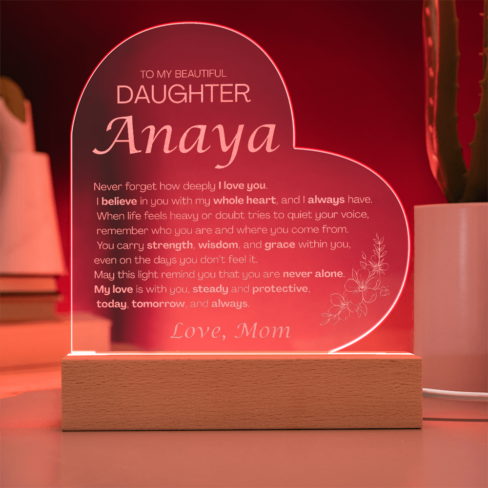 Custom To My Daughter Night Light from Mom, Personalized Heart-Shaped 3D Acrylic LED Lamp, Meaningful Birthday Gift for Daughter, Custom Keepsake Light