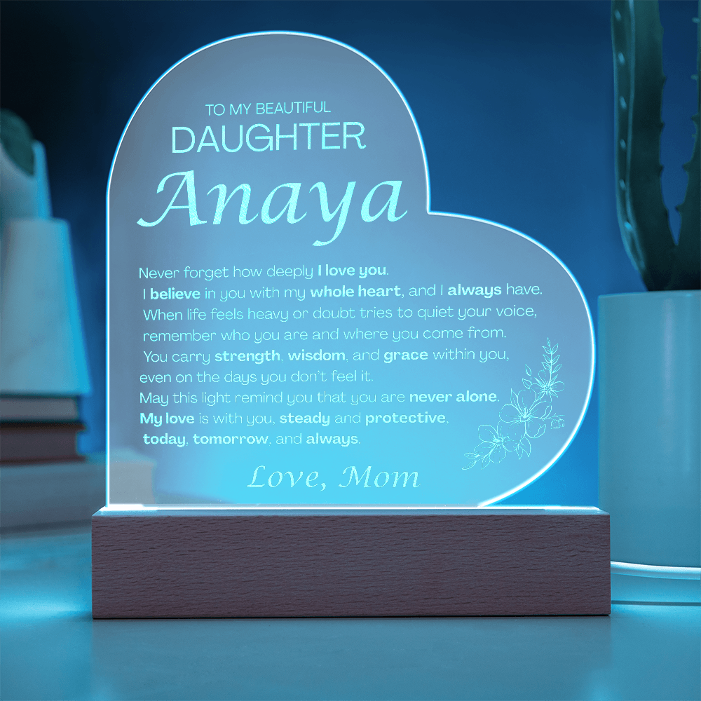 Custom To My Daughter Night Light from Mom, Personalized Heart-Shaped 3D Acrylic LED Lamp, Meaningful Birthday Gift for Daughter, Custom Keepsake Light