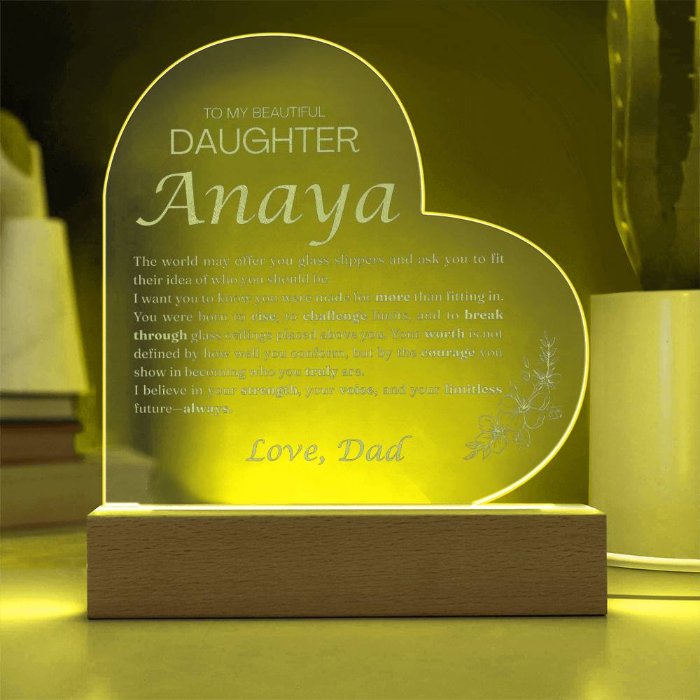 Custom To My Daughter Break Through Night Light from Dad, Personalized Heart-Shaped 3D Acrylic LED Lamp, Meaningful Birthday Gift for Daughter, Custom Keepsake Light