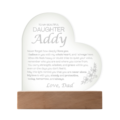 Custom To My Daughter "Never Forget" Acrylic Heart Night Light Addy from Dad