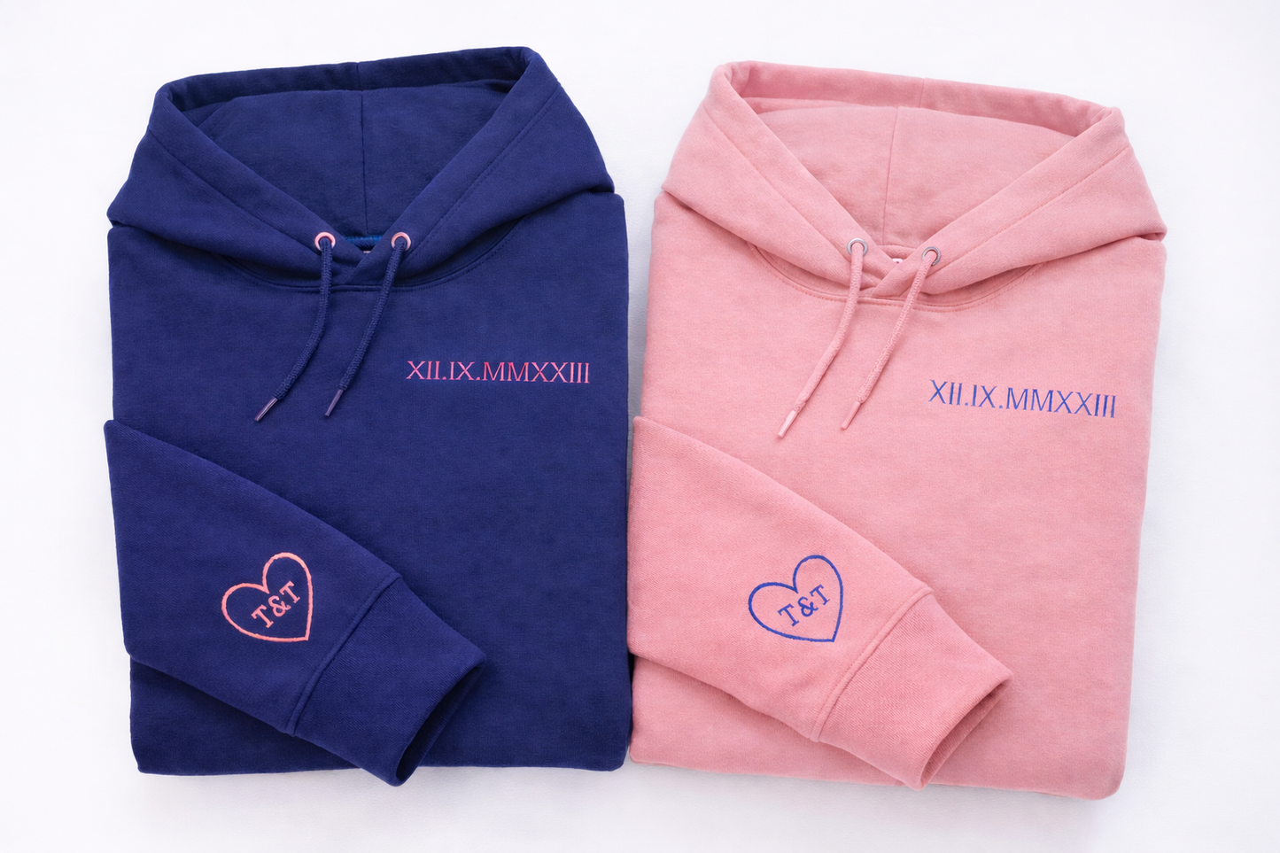 Anniversary Date Custom Embroidered Roman Numeral Hoodie, Initials, Personalized Gift for Couples, Matching His and Hers, Valentines Gift