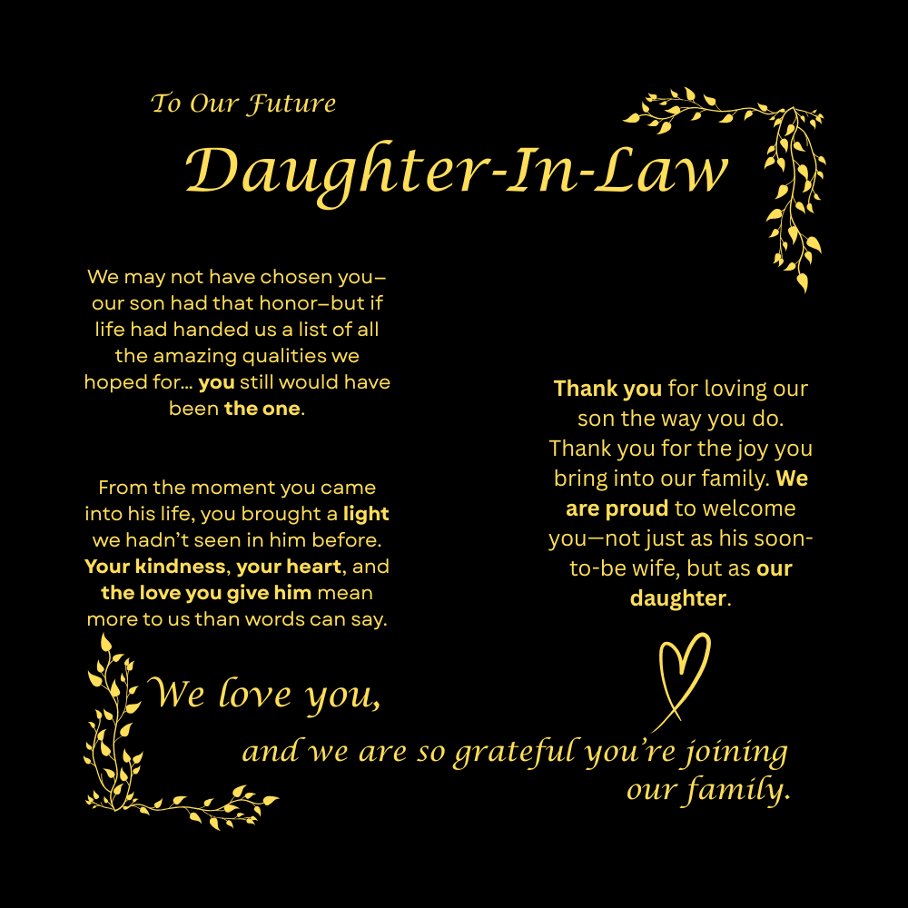 Future Daughter in Law Gift from Parents of Groom, Emotional Message Onyx Card Necklace, Wedding Gift for Future Daughter-in-Law, Engagement Gift