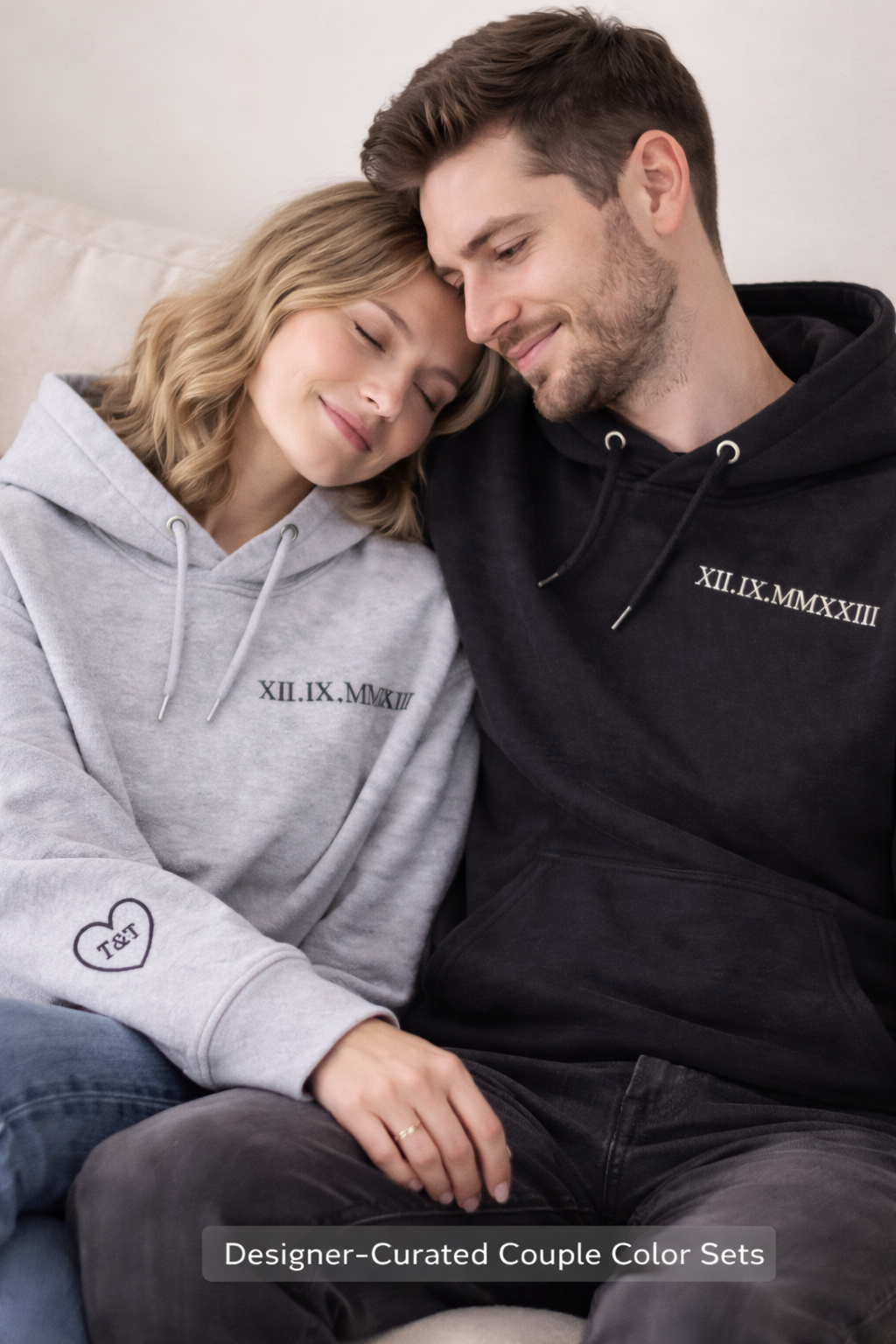 Anniversary Date Custom Embroidered Roman Numeral Hoodie, Initials, Personalized Gift for Couples, Matching His and Hers, Valentines Gift