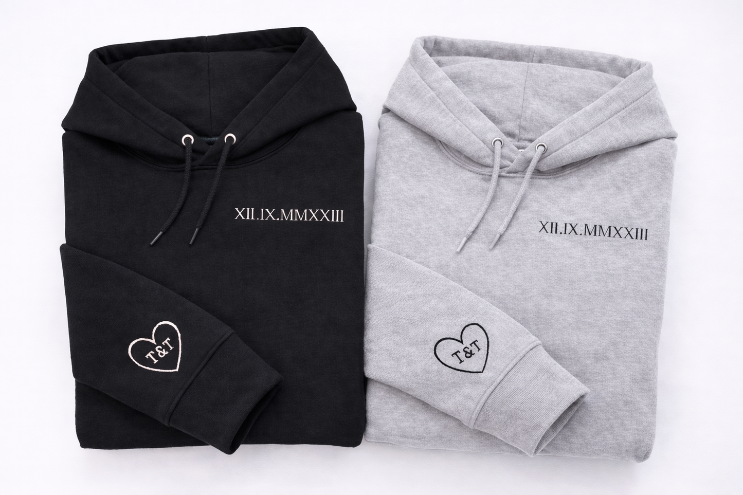 Anniversary Date Custom Embroidered Roman Numeral Hoodie, Initials, Personalized Gift for Couples, Matching His and Hers, Valentines Gift